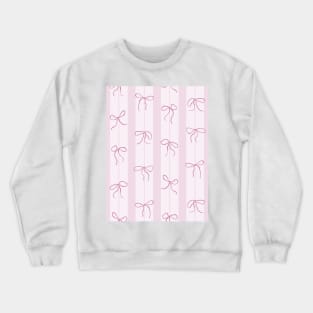 Coquette pink bows on a vertical stripes background Crewneck Sweatshirt